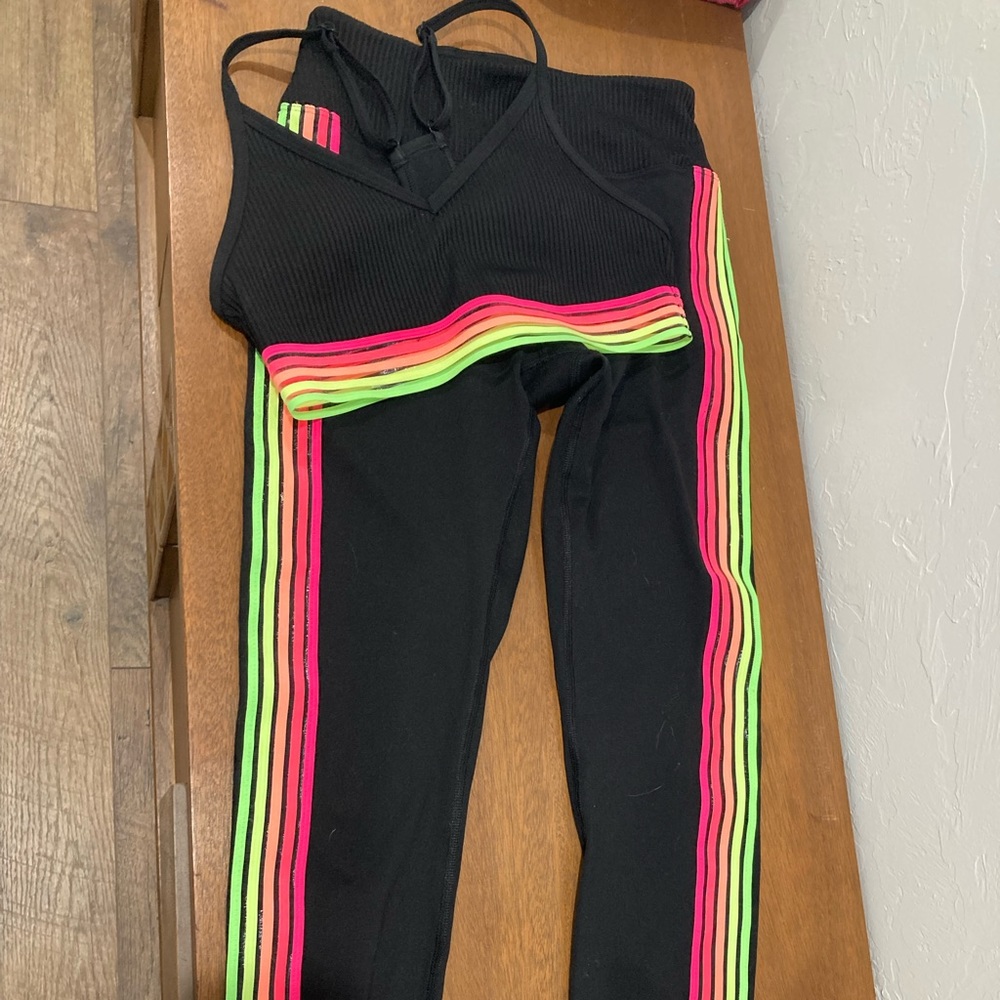 Victorias Secret Pink Neon Rainbow Yoga Pant and Sports Bra Set